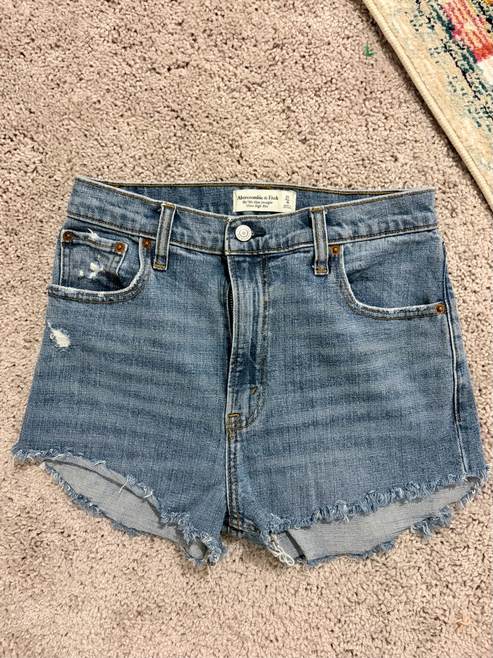 Abercrombie & Fitch Medium Blue Distressed Denim Cutoff Shorts